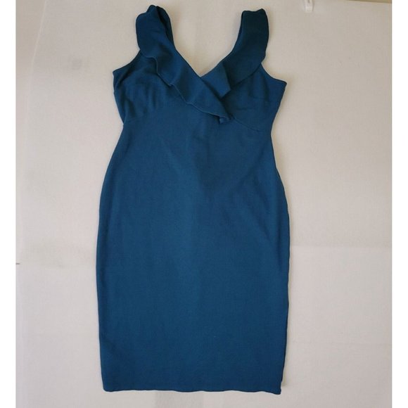 Paperdoll Blue Sleeveless Dress Ruffled V Neck Size M - Picture 3 of 9
